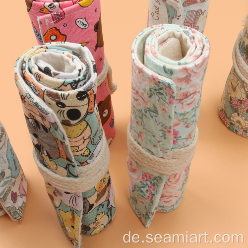 Seamiart Canvas Bleistift Roll Wrap Stiftbeutel Bleistift Roll Up Bleistift Hülle Halter farbiger Druck für Skizzenkunstzubehör